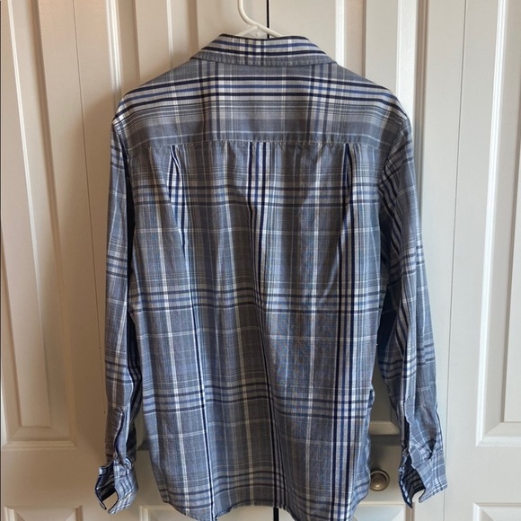 Alfani Blue and White Plaid Casual Button Down Shirt - Picture 5 of 5